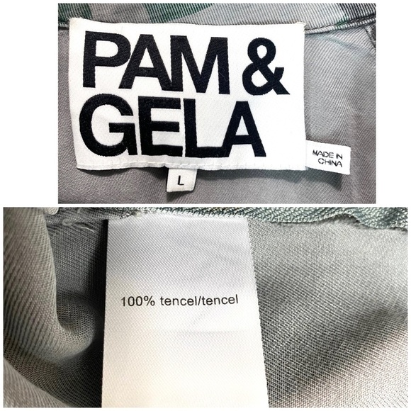 PAM & Gela Camo Lightweight Tencel Trench Coat in Vintage Green Size L - Picture 5 of 13